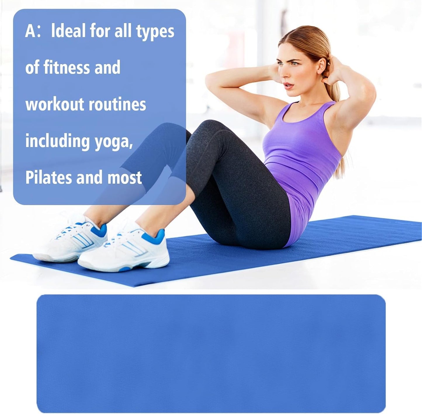 generic Thick Yoga Mat 1/5 Inch Thick Non Slip High Density Anti-Tear Exercise Mat with Carrying Strap Large Yoga Mat for Pilates, Workouts, Fitness, Gym, Floor, Stretching, Home Yoga, Blue