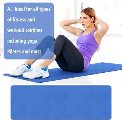 generic Thick Yoga Mat 1/5 Inch Thick Non Slip High Density Anti-Tear Exercise Mat with Carrying Strap Large Yoga Mat for Pilates, Workouts, Fitness, Gym, Floor, Stretching, Home Yoga, Blue