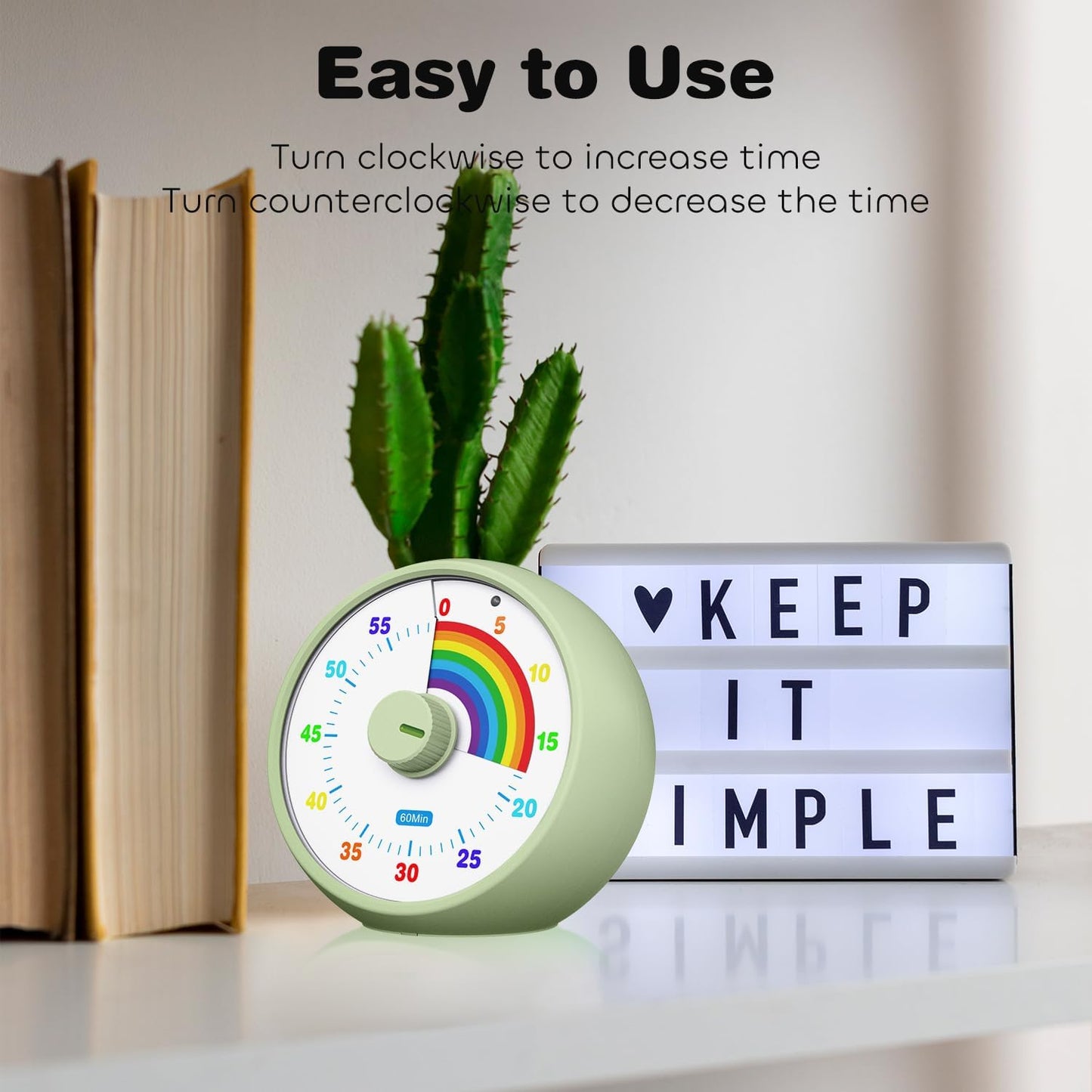 Visual Timer for Kids, 60-Minute Countdown Timer for Classroom Office Kitchen, Desk Timer Kids Time Management Tools with Silent Operation, Pomodoro Time Rainbow Pattern (Pink)