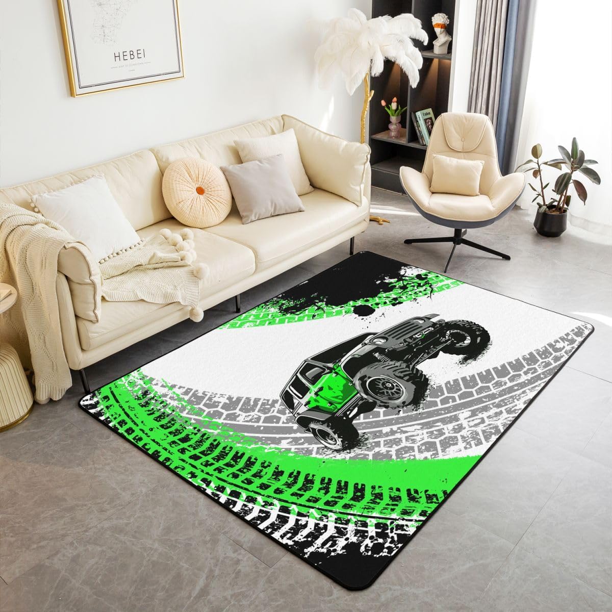 Feelyou Dirt Bike Area Rug 3x5 Kids Extreme Sports Green Honeycomb Living Room Rugs for Bedroom Boys Girls Teens Racing Motocross Rider Decorative Carpet Rug Non-Slip Motorcycle Indoor Floor Mat