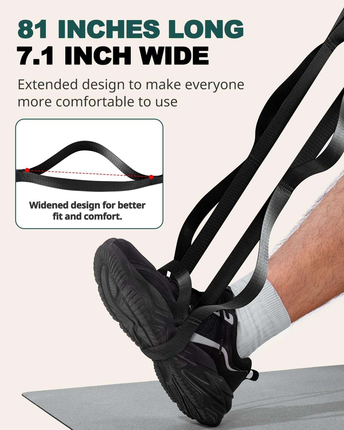 Trideer Non-Elastic Stretching Strap with Loops for Physical Therapy & Rehab, Knee Hip Leg ROM Post-Surgery, Yoga Strap for Stretching, Leg Lifter Strap Mobility Aid, Hamstring Calf Back