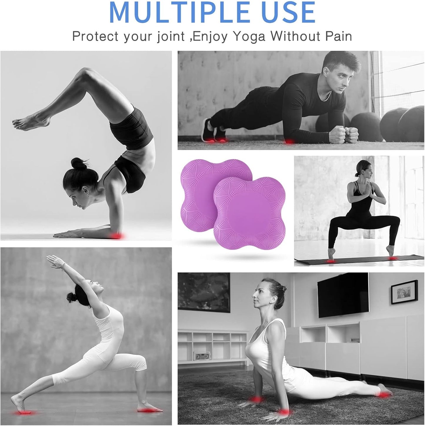 6 Pcs Knee Pads for Yoga Extra Thick Yoga Wrist Pad Anti Slip Pilates Support Cushion for Men Women Knee Elbow Wrist Hand Exercise Meditation Workout Floor Travel