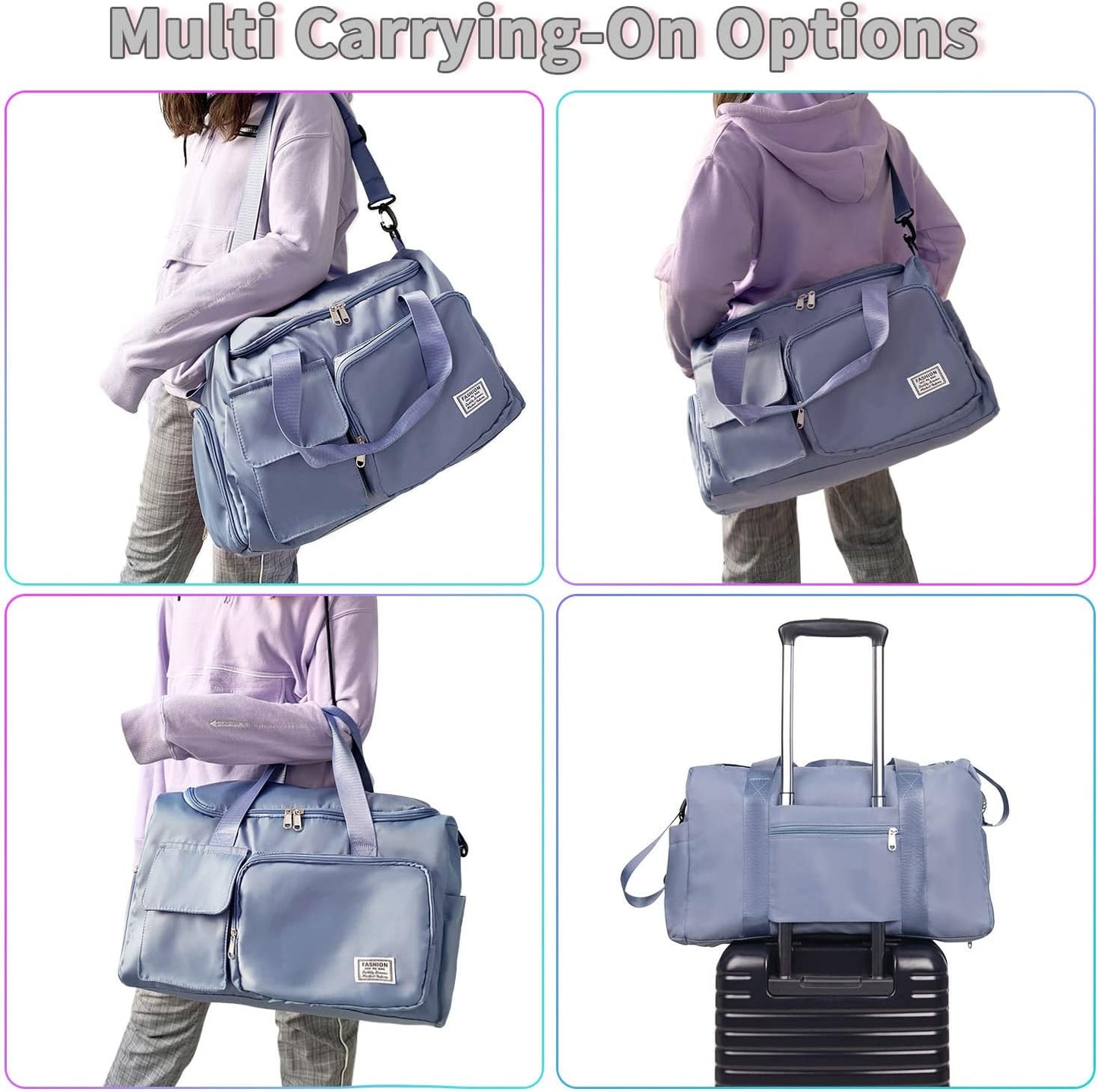 FIORETTO Women's Gym Duffle Bag with Shoes Compartment, 30L Capacity, Ideal for Travel, Gym, Sports, Duffel, Weekender