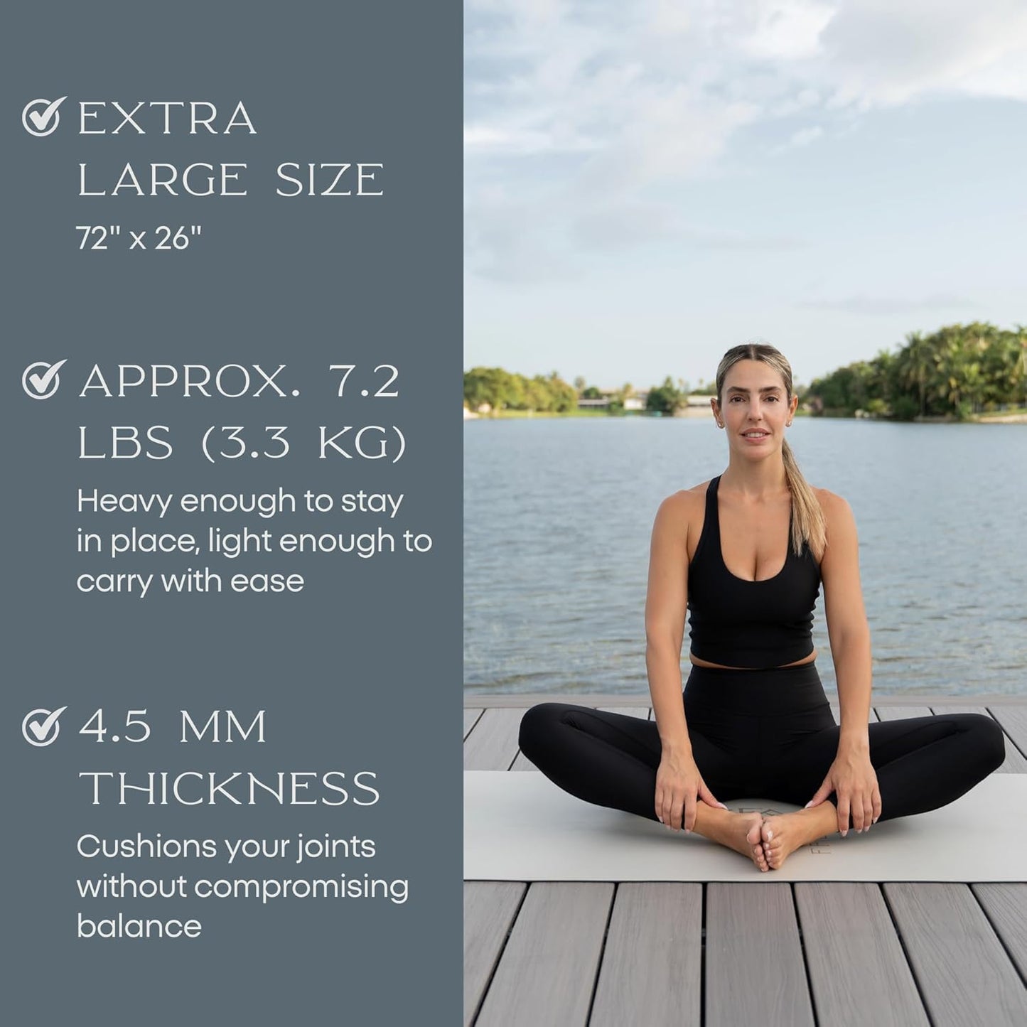 FFLLOOWW Premium Non Slip PU Yoga Mat 72.8” x 26.8” 4.5mm – Eco Friendly Natural Rubber Exercise Mat for Hot Yoga, Pilates & Home Workout with Carry Strap