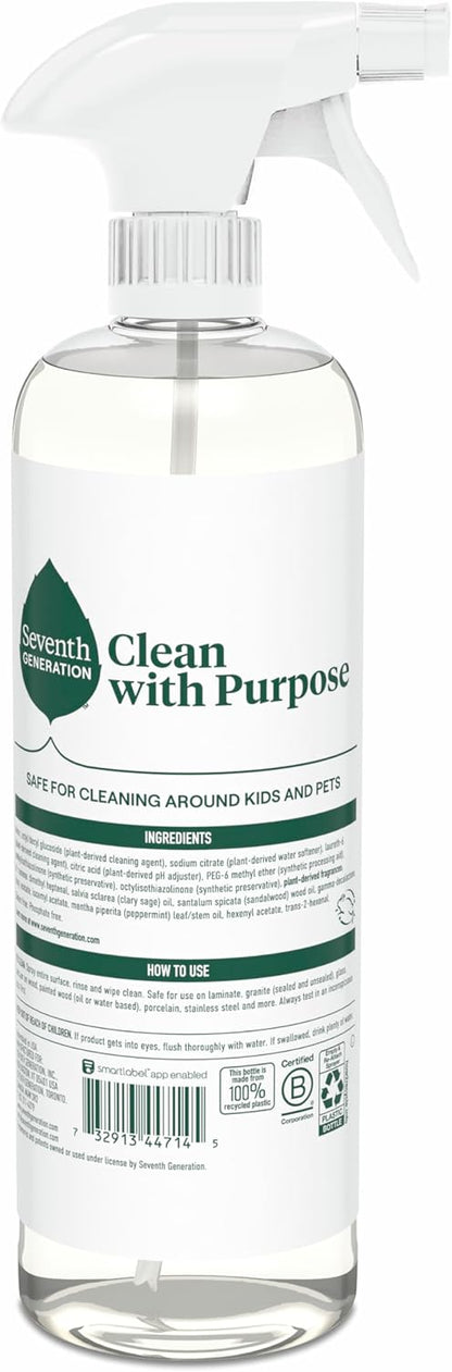 Seventh Generation All Purpose Cleaner, Free & Clear, 23 oz, Pack of 4, Plant-Based Cleaning Spray, Cuts Grease & Grime, No Fragrance or VOCs, Safe for Kids & Pets, Works on Glass, Sealed Wood & More