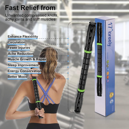 iGreely Premium Muscle Roller the Ultimate Massage Roller Stick 17 Inches Recommended By Physical Therapists Promotes Recovery Fast Relief for Cramps Soreness Tight Muscles-White