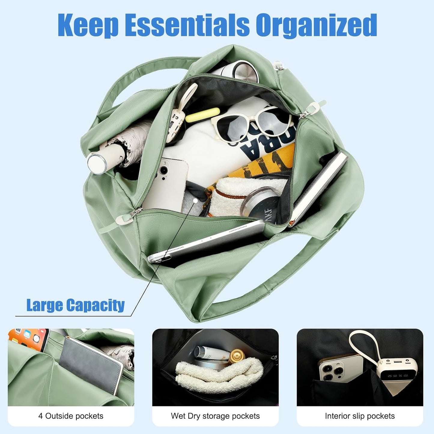 forestfish Yoga Gym Bag for Women with Shoes Compartment & Wet Dry Storage Pockets Lightweight Duffel Bag, Beige