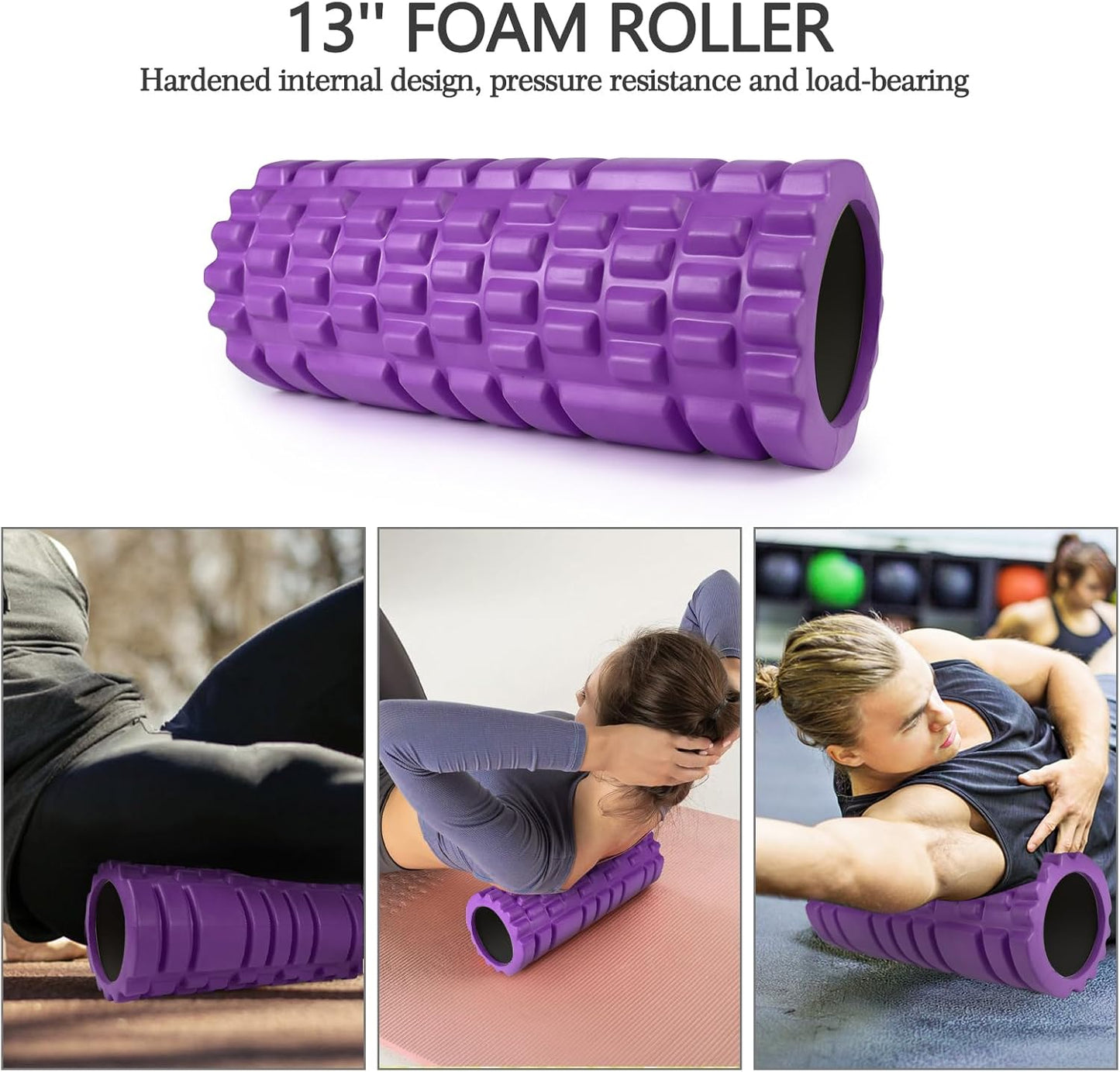 JOYENERGY 5 in 1 Foam Roller Set High Density Foam Roller Patented, Massage Stick, Massage Ball, Resistance Band for Deep Muscle Massage Pilates Yoga, Fitness for Trigger Point Release
