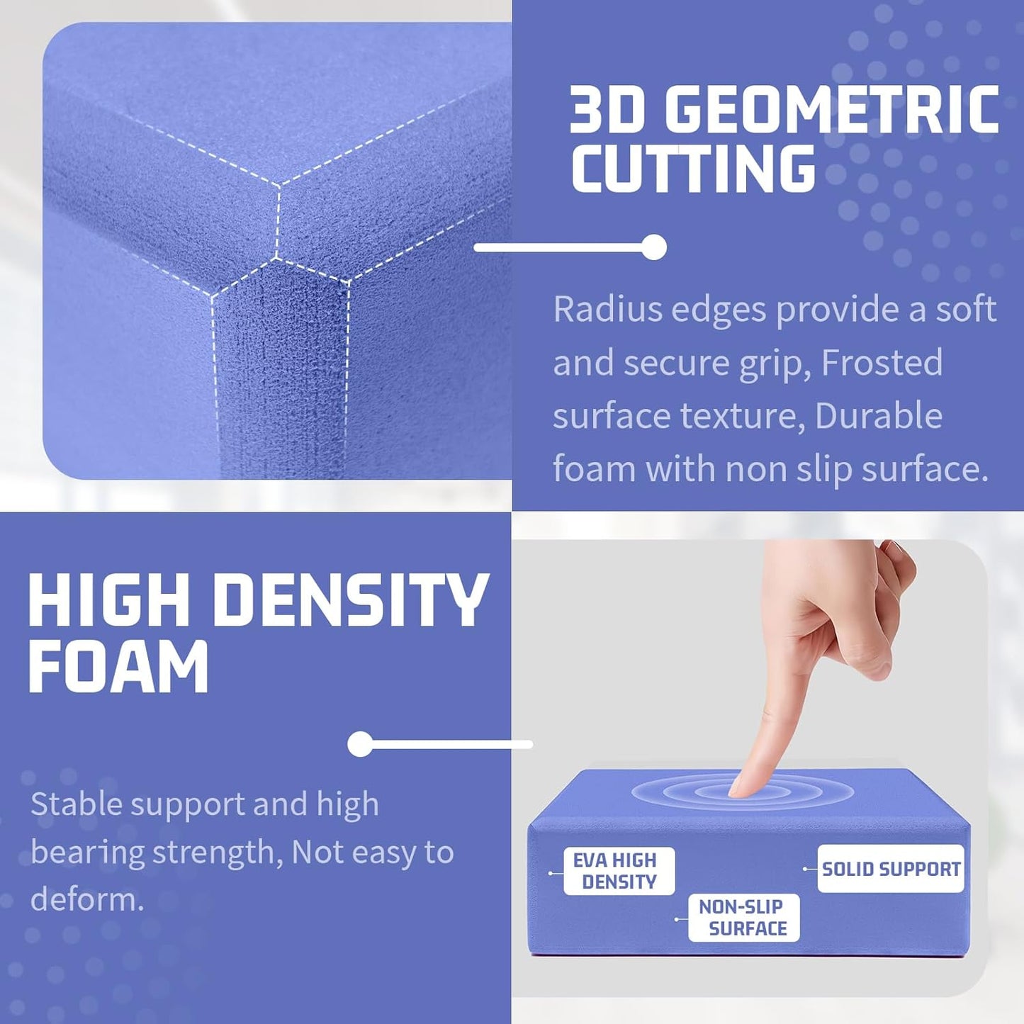 Yoga Blocks 2 Pack 3x6x9IN Foam Block Supportive Latex-Free with Rounded Edges, Non-Slip Exercise Blocks for Pilates, Meditation, Balance, Stretching and Deep Poses