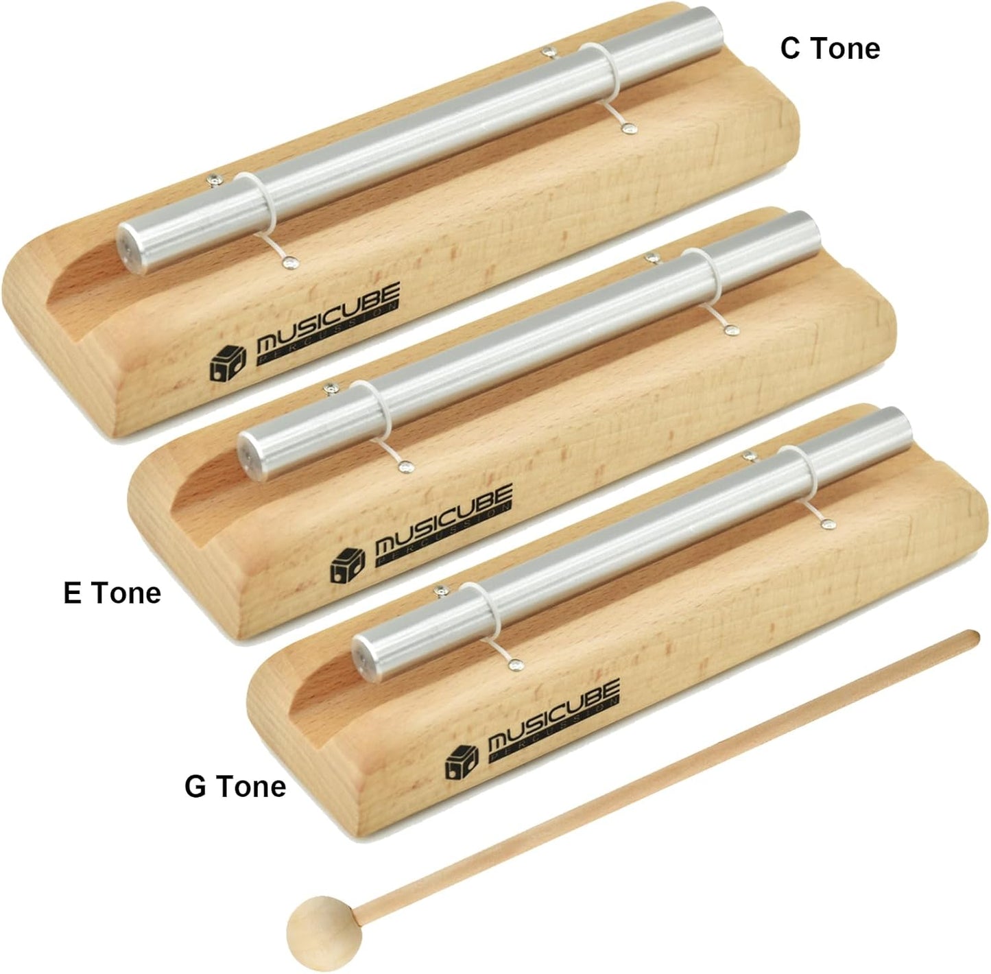 Meditation Chime with 3 Tone (C-E-G) Wooden Hand-held Chimes for Classroom Management, Yoga, Meeting and Sound Therapy, Chime Mallet Included