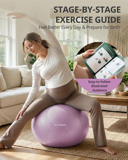 Trideer Pregnancy Birthing Ball, 1.7mm Extra Thick Yoga Ball for Maternity, Labor, Physio, Recovery, Exercise Guide & Daily Comfort Tips for All Trimesters, 1000LB Anti-Burst Non-Slip Stability Ball