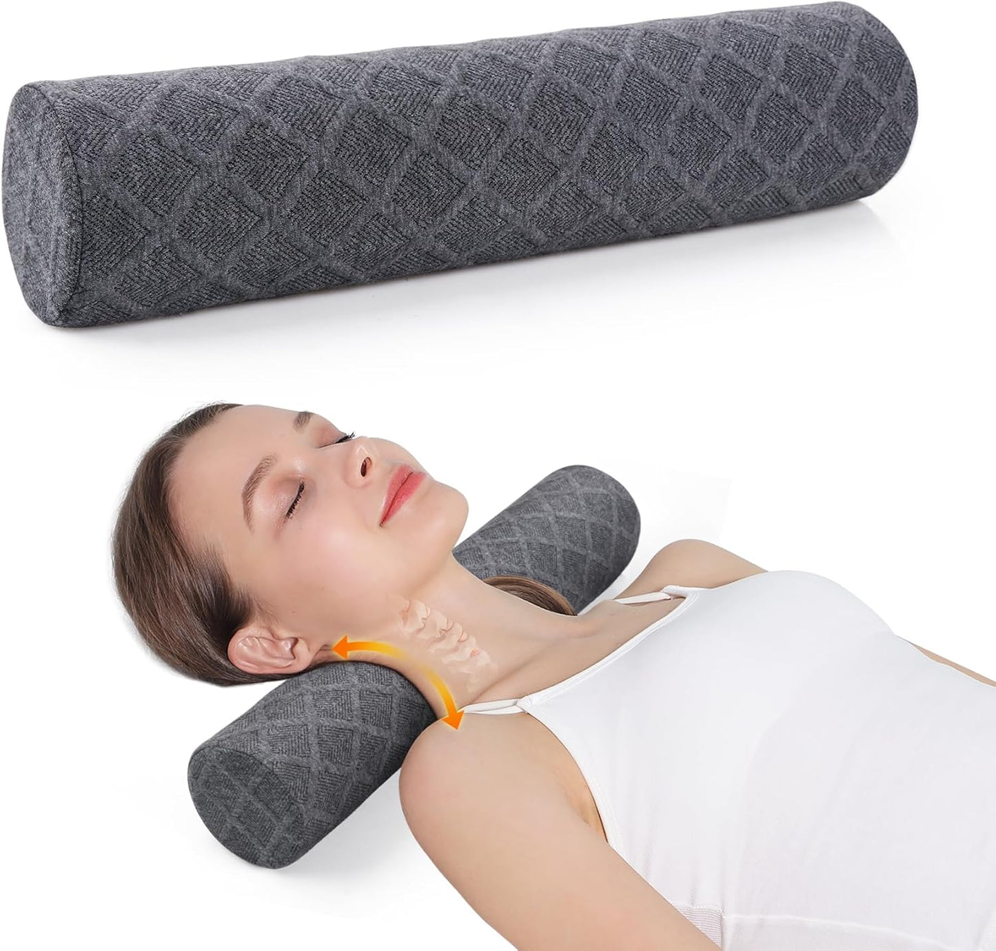 Cozyhealth Cervical Roll Pillow, Medium Soft Memory Foam Neck Round Pillow Cylinder Bolster Pillow for Sleeping, Round Neck Support for Bed, Legs, Back and Yoga (White, Large - 4.7" H)