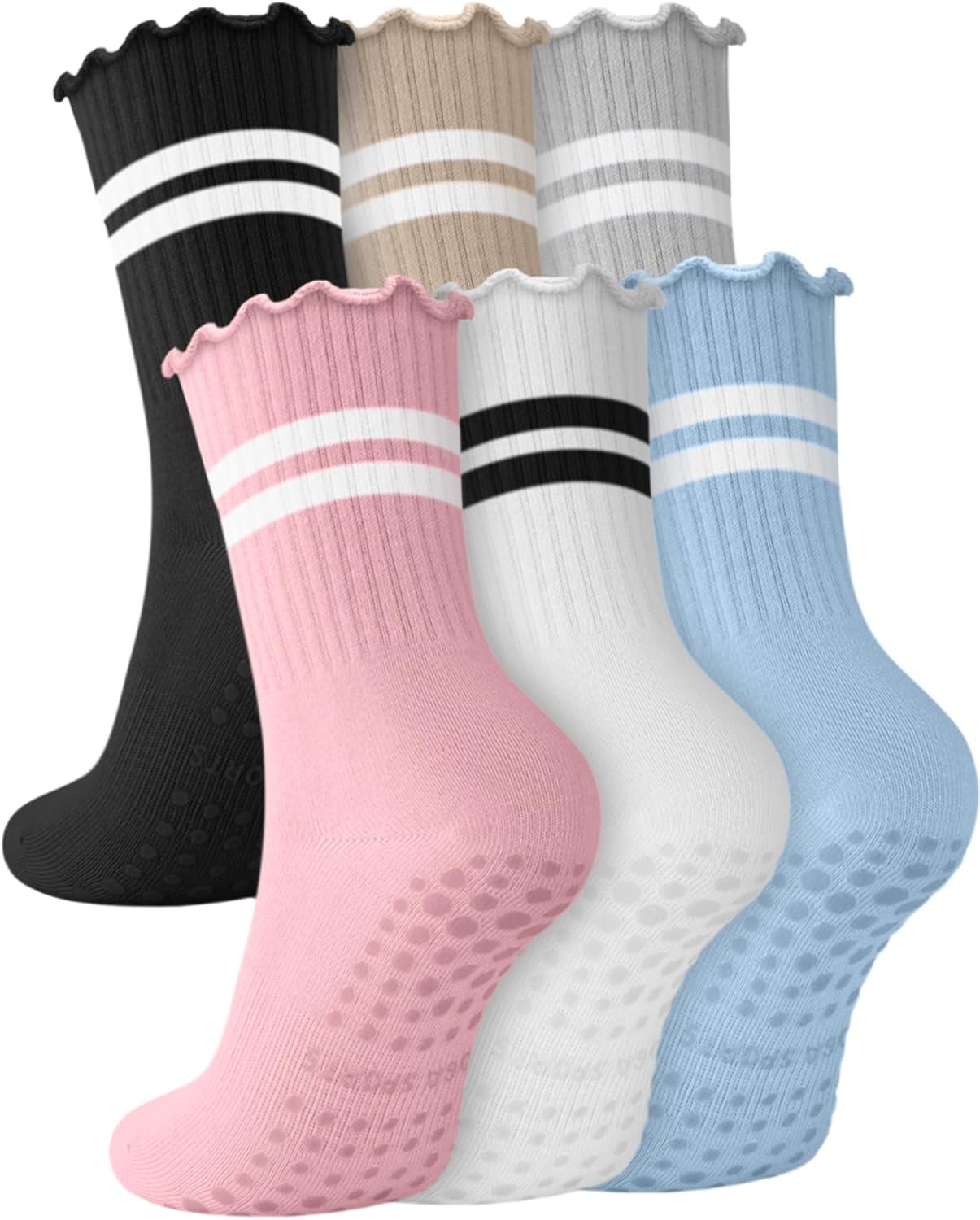3/6 Pairs Grip Pilates Socks for Women, Non-slip Yoga Athletic Socks for Barre Ballet Barefoot Workout Hospital