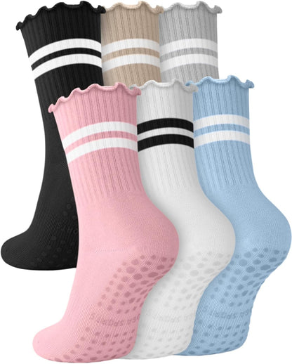 3/6 Pairs Grip Pilates Socks for Women, Non-slip Yoga Athletic Socks for Barre Ballet Barefoot Workout Hospital
