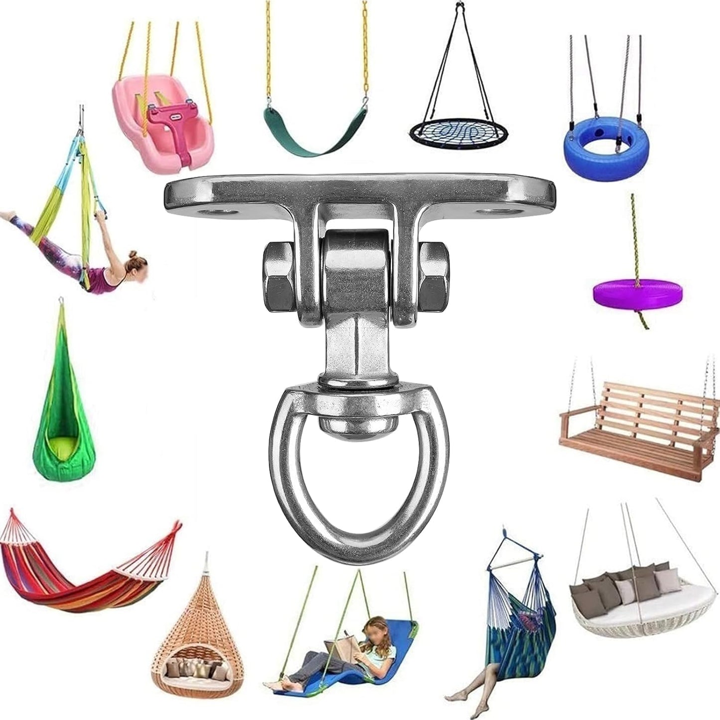 2 Antirust Swing Hanger Heavy Duty 360°+180°Rotation 1500LB Capacity Wood Playground Yoga Hammock Chair, Rope sandbag
