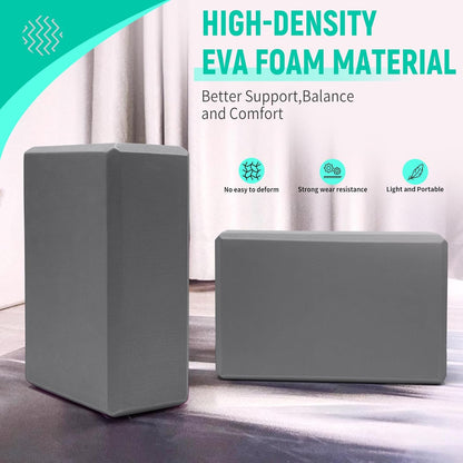 Yoga Blocks 2 Pack, 9"x6"x3" High-Density EVA Foam Yoga Block, Non-Slip Yoga Blocks for Yoga, Pilates Meditation, Stretching and Toning, Supportive, Latex-Free