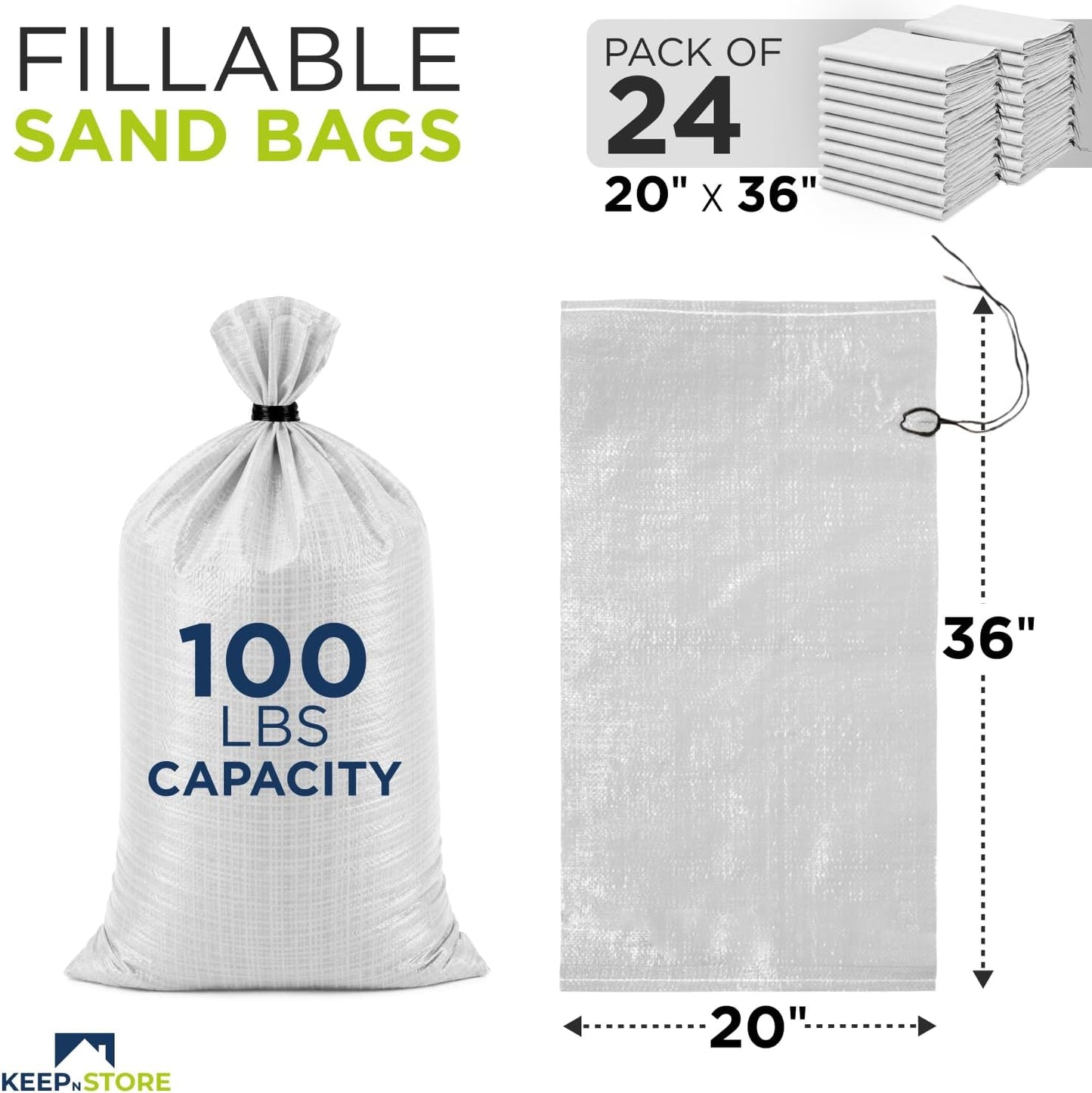 Heavy Duty Sand Bags Pack of 3, White Empty Sandbags with Built-In Ties, Woven Polypropylene UV Protection 1600 Hours, Fillable Sand Bags for Flood Control, Weight, 10x14 inches, 15 Pounds Volume