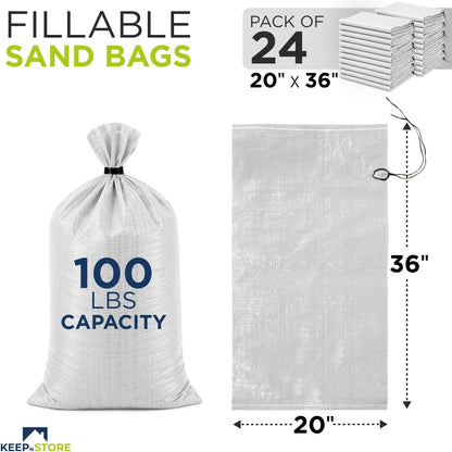Heavy Duty Sand Bags Pack of 3, White Empty Sandbags with Built-In Ties, Woven Polypropylene UV Protection 1600 Hours, Fillable Sand Bags for Flood Control, Weight, 10x14 inches, 15 Pounds Volume