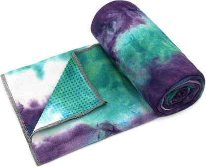 Eunzel Yoga Towel,Hot Yoga Mat Towel with Grip Dots Sweat Absorbent Non-Slip for Hot Yoga, Pilates and Workout 24" x72", Purple & Blue