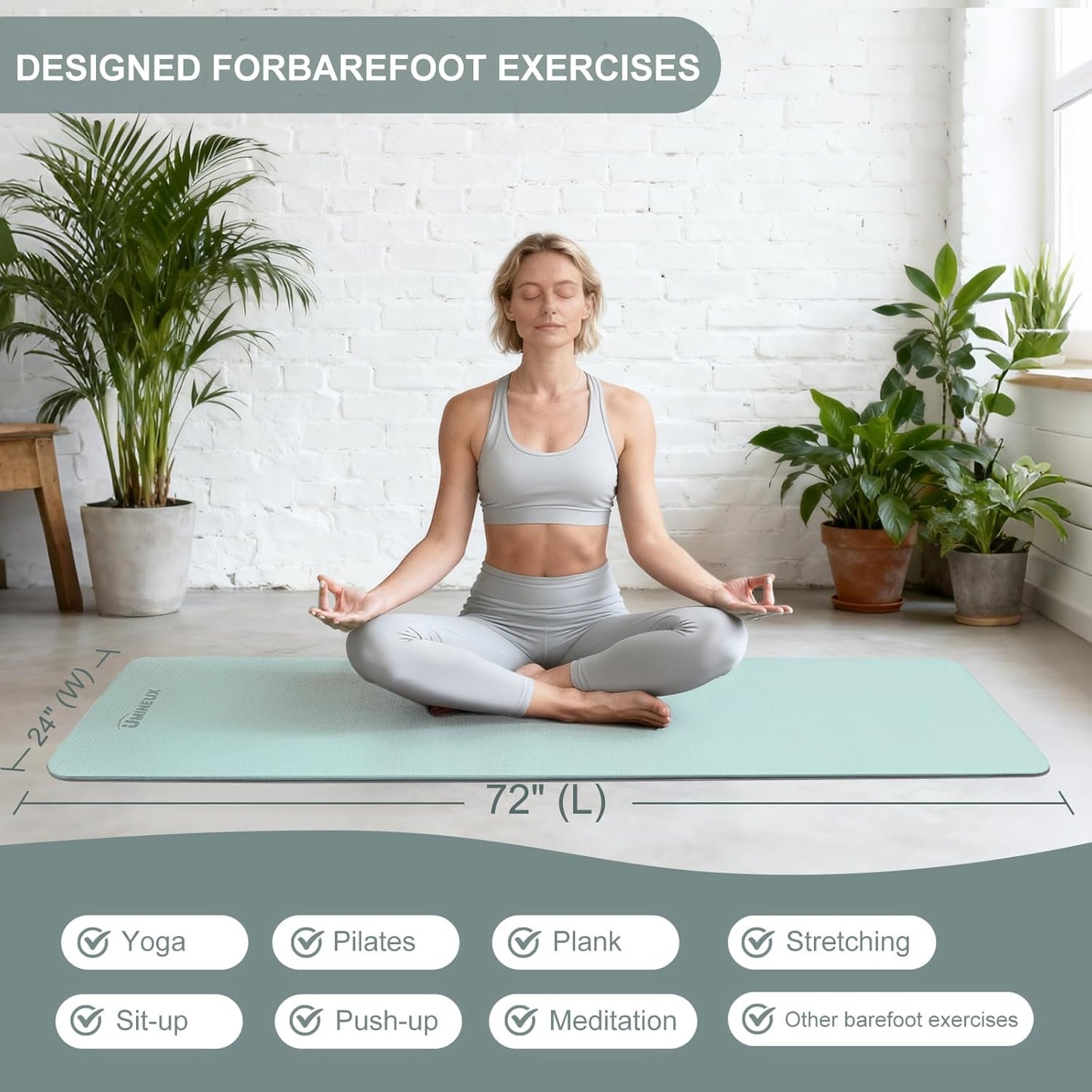 UMINEUX Yoga Mat Extra Thick 1/3'' & 2/5" Non Slip Yoga Mats for Women Eco Friendly TPE Fitness Exercise Mat with Carrying Sling & Storage Bag