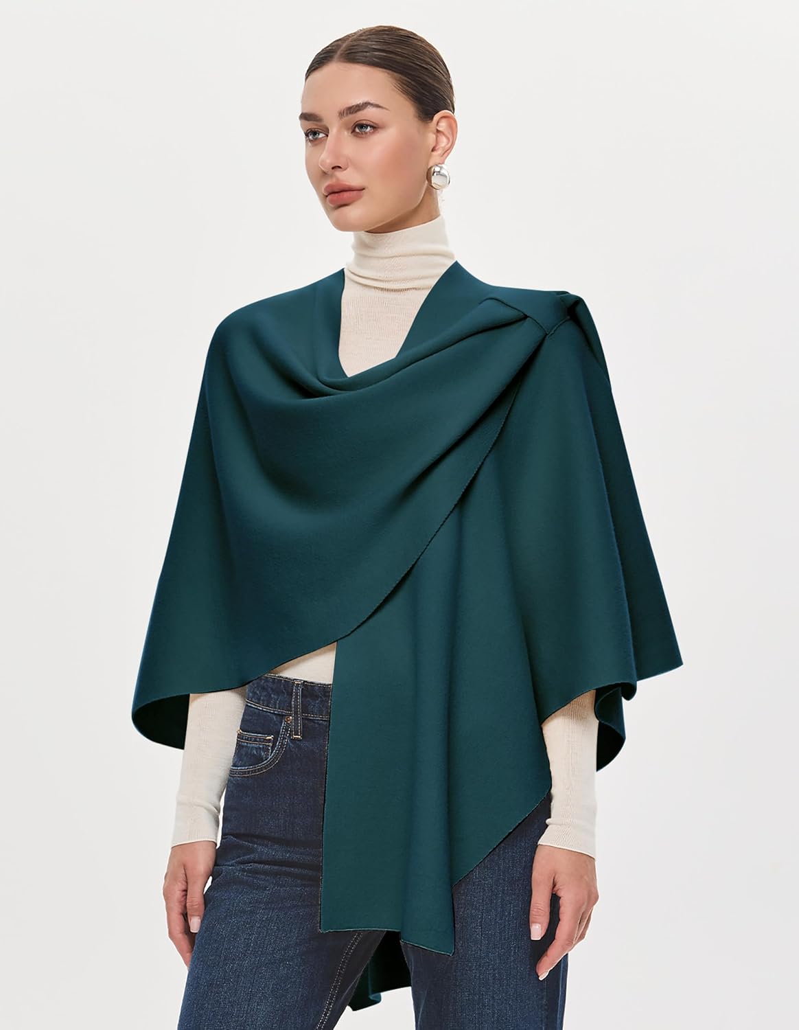 PULI Womens Large Cross Front Poncho Sweater Wrap Topper Knitted Elegant Shawls Cape for Fall Winter