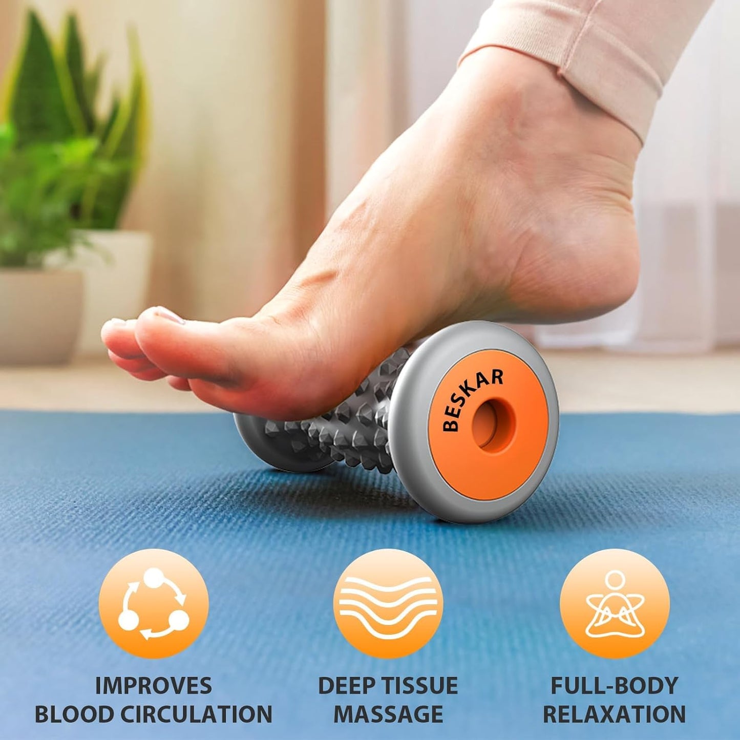 BESKAR Foot Massager Roller for Plantar Fasciitis Relief, Portable, Deep Tissue Muscle Massage, Foot Arch and Heel Pain, Reflexology Tool