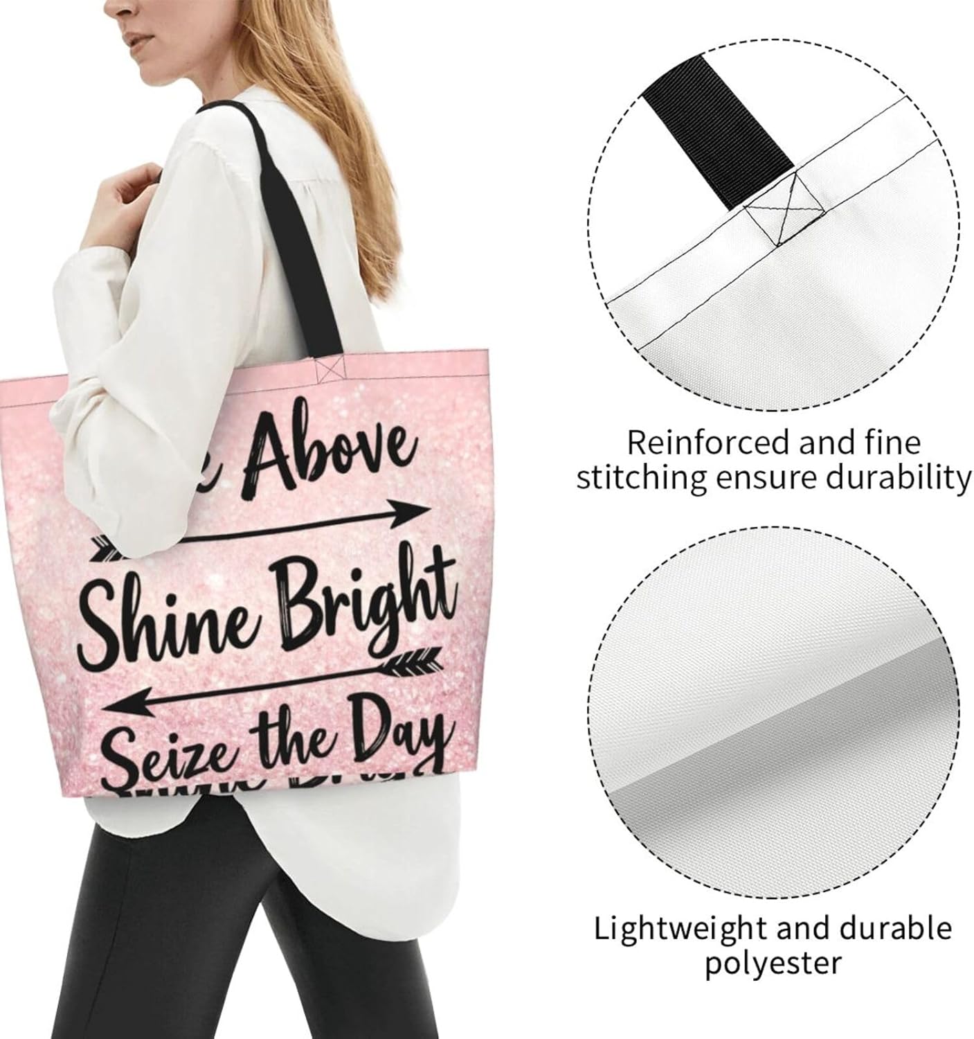 Tote Shoulder Bag Large Durable Reusable Eco-friendly Handbag Lightweight Stylish for Daily Use-19.7x15.7x5.9 Inch - Colors B