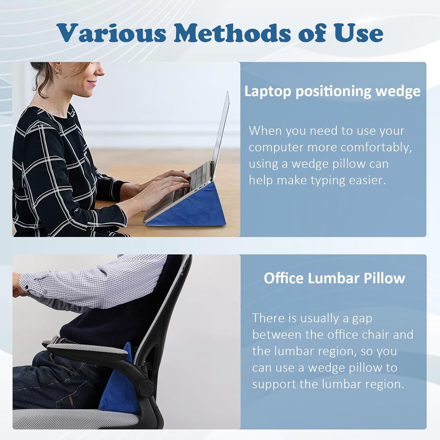 Small Wedge Pillow, Wedge Pillow for Bed Sores, Positioning Pillow, Positioning Wedge, Mini Pillow for Laptop and Yoga, Small Foam Wedge for Chair (1 Unit, Blue)