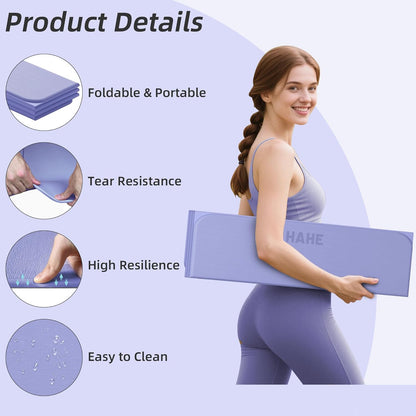 Foldable Yoga Mat,74"Lx32"Wx1/3"Thick,Folding Exercise Mat,Non-slip Wide Pilates Mats for Home Workout/Travel, Portable Yoga Mat Thick for Yoga/Pilates/Camping/Floor Exercises