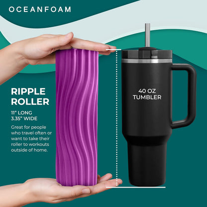 Oceanfoam Ripple Travel Foam Roller (11" x 3.35") Firm Mini Foam Roller for Physical Therapy, Deep Tissue Massage, Back Pain - High Density, Ergonomic Wave Textured - Yoga, Pilates, Exercise (Natural) - Colors A