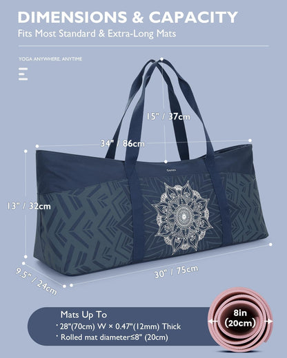 Gonex Yoga Mat Bag, Extra Canvas Gym Bag with Waterproof Pocket Metal Zipper, Fits Mat & Blocks, Stylish Yoga Mat Carrier for Women, Ideal for Yoga, Pilates, Workout, Travel