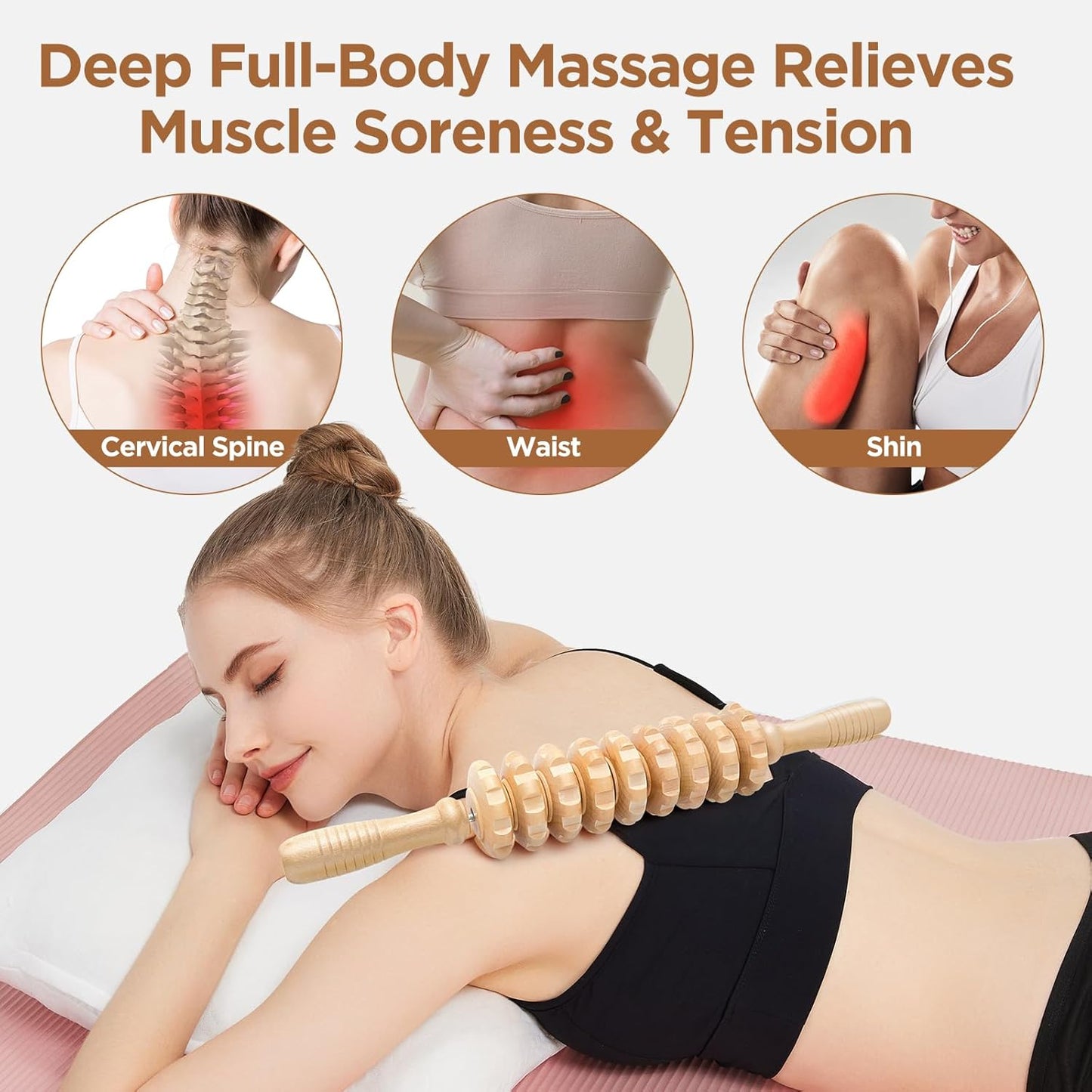 Muscle Roller Massage Roller Stick- Deep Tissue Fascia Blaster for Myofascial Pain Relief, Lymphatic Drainage & Body Sculpting, Handheld Physical Therapy & Recovery Tool (Gray black-18 inch)