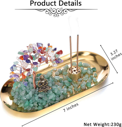 Jovivi Crystal Incense Holder for Sticks, Mixed Healing Crystal Stone Money Tree Buddha Statue Set Incense Burner, Incense Trays for Wealth, Good Luck,Yoga Meditation Home Decor