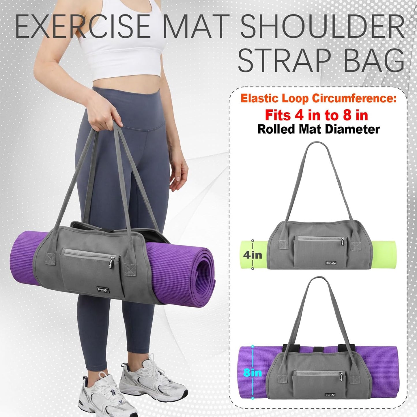 Cosmos Exercise Yoga Mat Carrying Shoulder Strap Bag with Internal and Outside Storge Pocket (Yoga Mat is NOT Included)