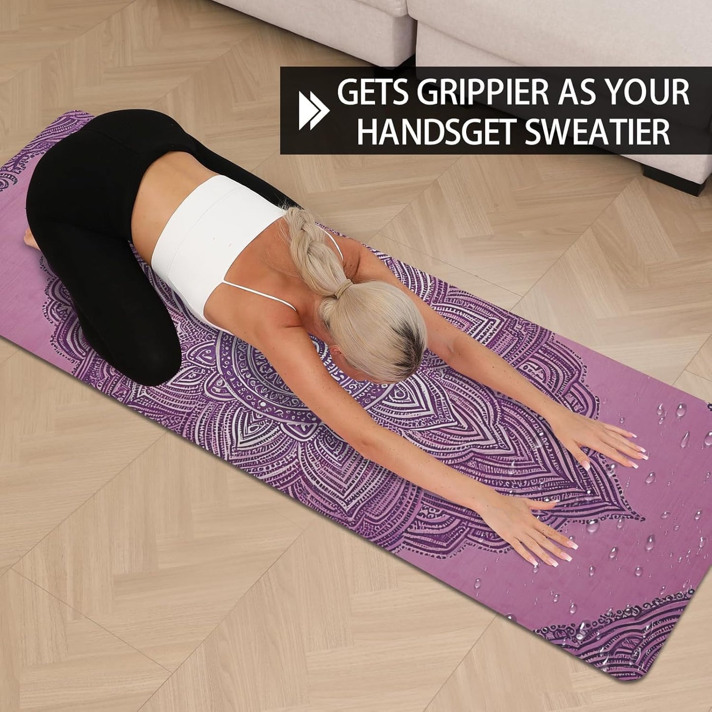 Printed Yoga Mat 72" x 24" Thick 6mm Non-Slip Fitness Exercise Exercise Mat with Strap for Women Men Yoga Pilates Workout Gym Floor Workout (Blue Lotus Flower)