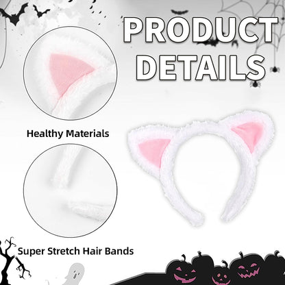 Cat Ears Headband, Plush Fuzzy Hairbands for Cosplay, Makeup, Yoga, and Photo Props for Adults
