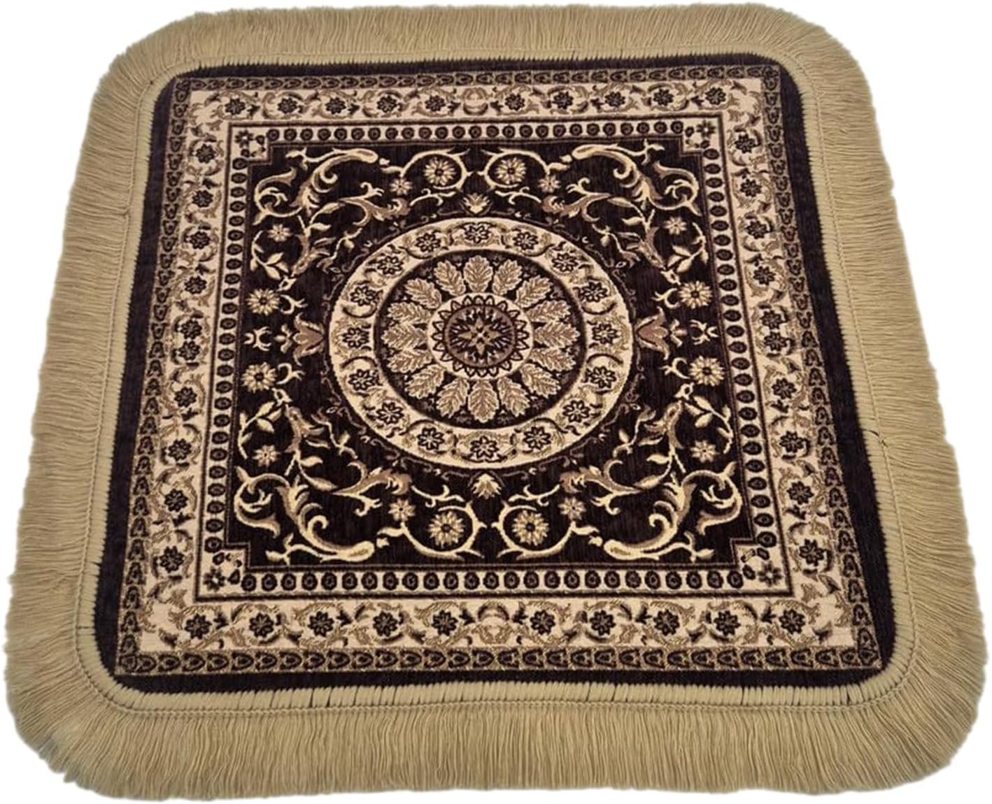 Soft Chenille Prayer Mat | Traditional Mandala Floral Pooja Aasan with Golden Fringes | Multipurpose Square Rug for Meditation, Yoga, Puja Room & Home (Red, 2x2 Feet)