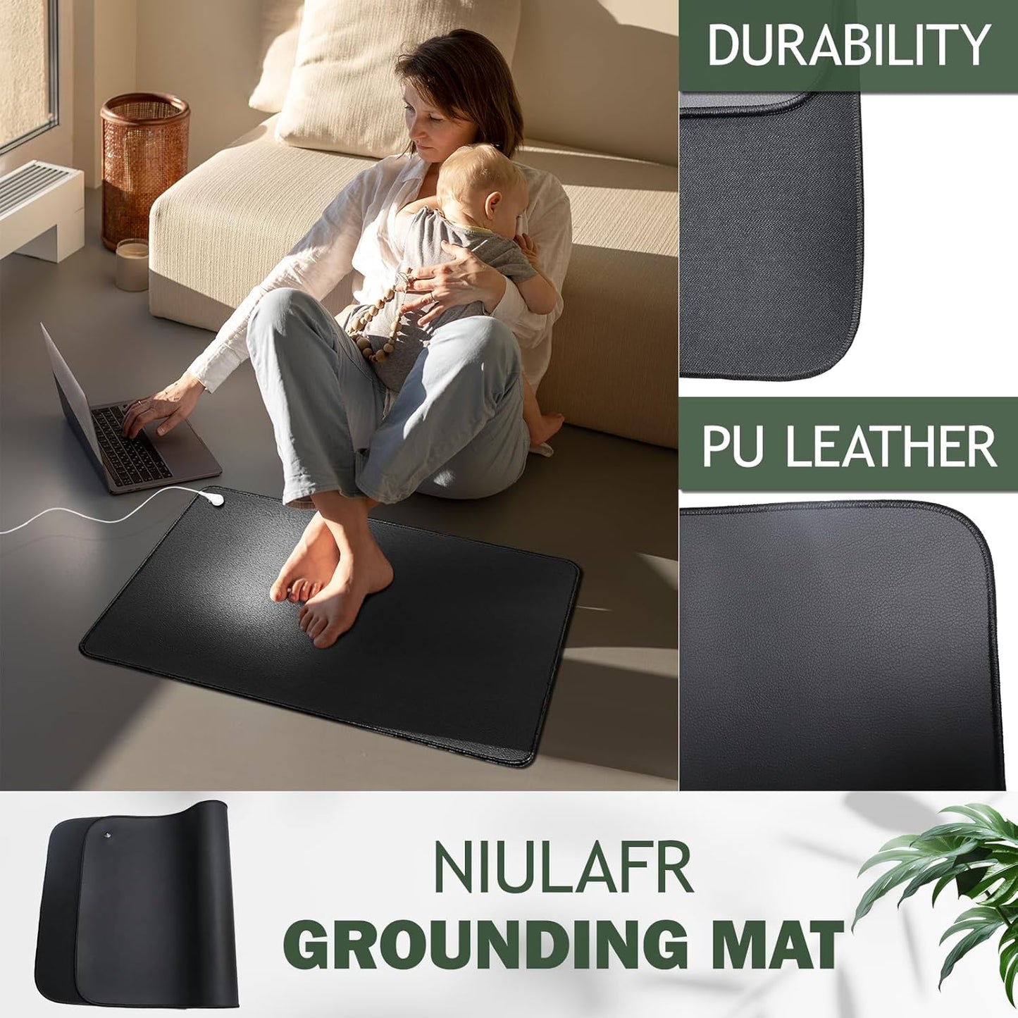 Grounding Mat,35.4x23.6 inches,Reconnect to The Earth EMF Recovery,for Foot Therapy, Universal Grounding Sleep Mat, Grounding Yoga Mat,Improve Energy,Sleep Assist and Helps with Anxiety Black