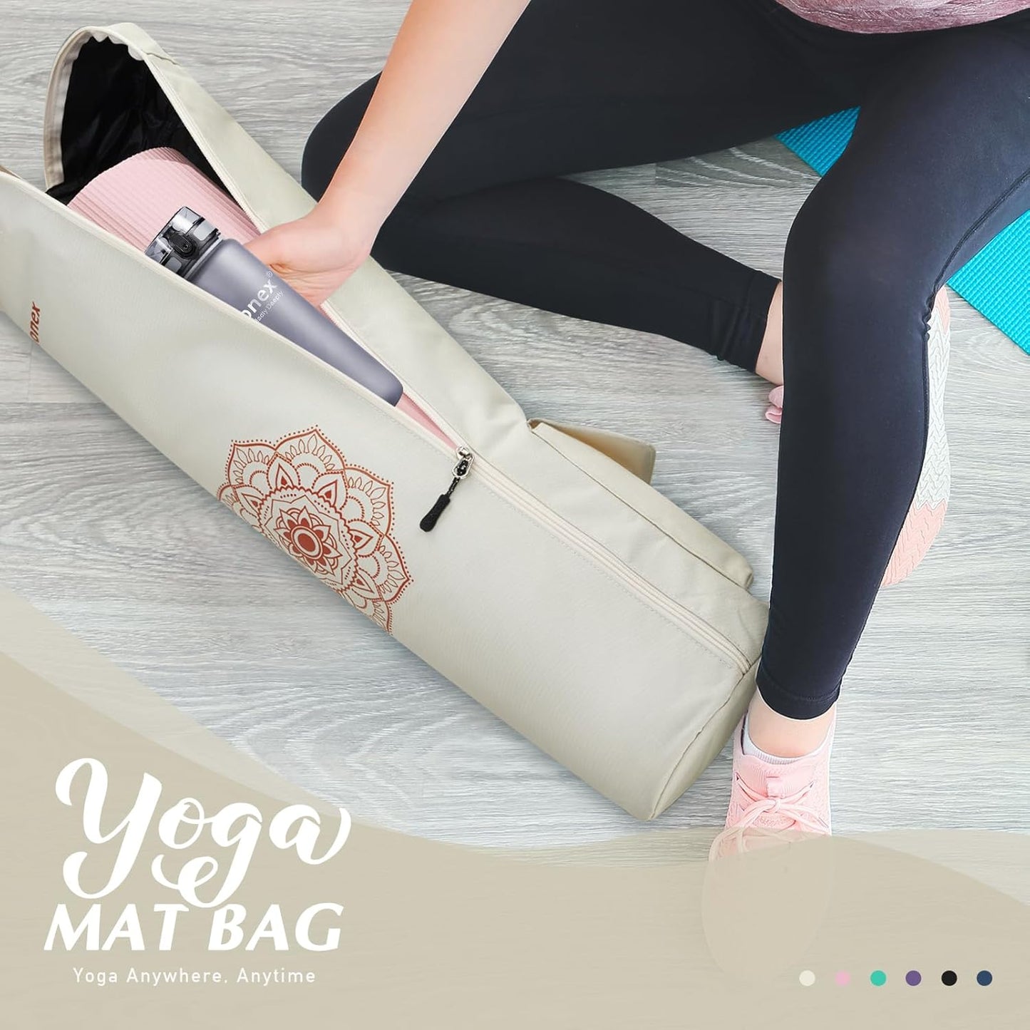 Gonex Yoga Mat Bag, Yoga Mat Carrier Full-Zip Exercise Yoga Mat Carry Bag for Women Men with 2 Multi-Functional Storage Cargo Pockets Extra Wide Adjustable Shoulder Strap