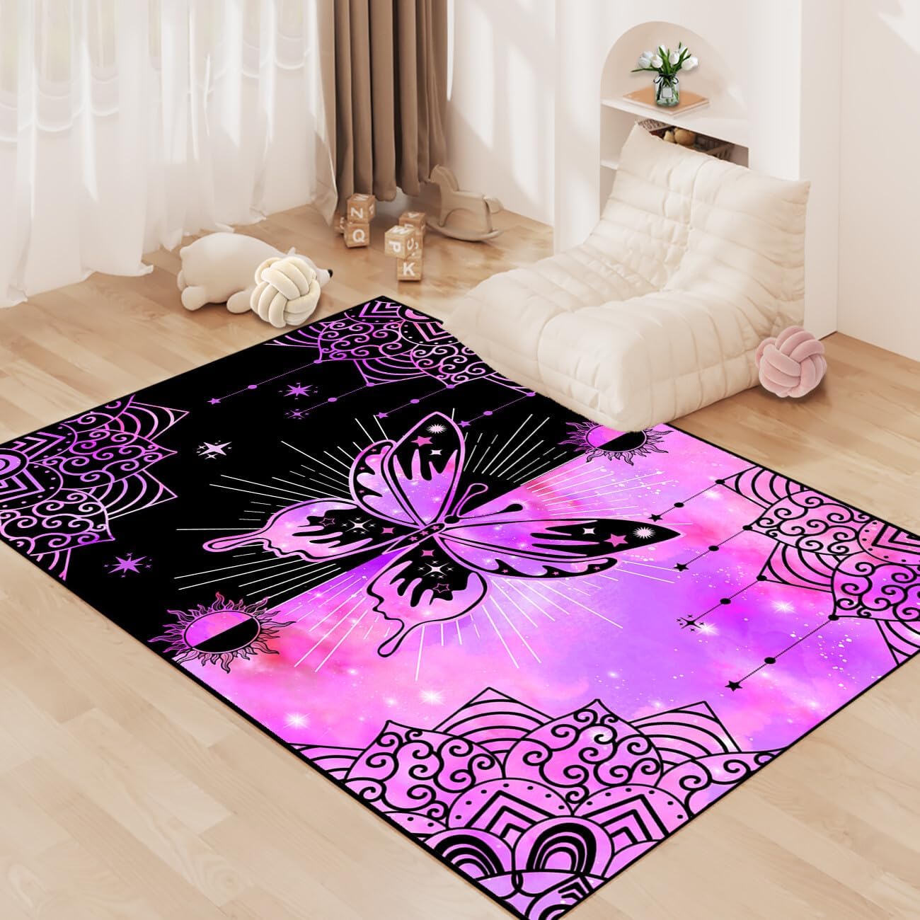 Black Girl Area Rug for Bedroom African Black Girls Floor Rugs for Living Room Playroom Cartoon Art Home Decor Soft Yoga Mats for Women Afro Purple 47" x 31" (2.7 x 3 Feet)