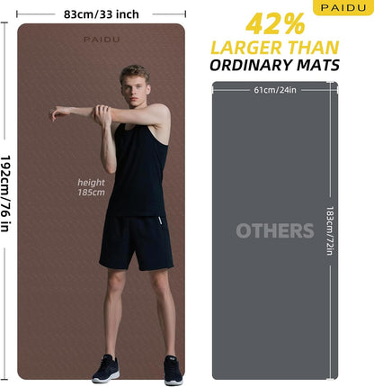 PAIDU Extra Long Wide Yoga Mat 76"x33"x2/5 Inch - Non Slip Thick Exercise Mat for Home Gym, Yoga, Pilates & Workouts
