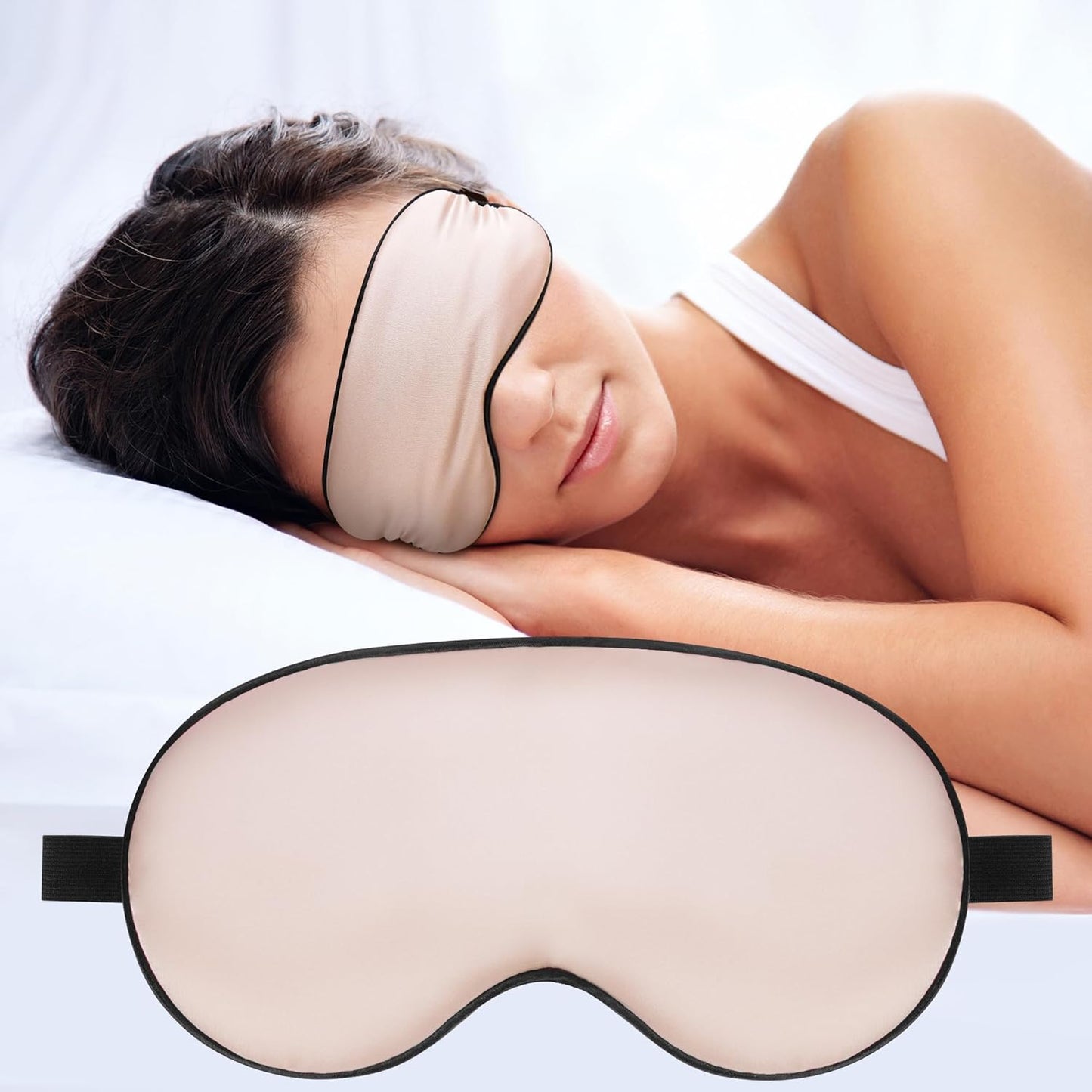 Sleep Mask, Silk Eye Mask for Sleeping with Adjustable Strap, Satin Blackout Sleeping Eye Mask for Men&Women, Comfortable Blindfold Eyeshade for Night Sleep(Black)