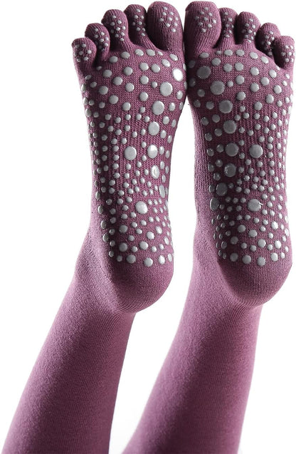 Verdancy Yoga Pilates Toe Socks - Toeless With Grips for Women, Non-Slip Cushioned Over Knee Thigh High