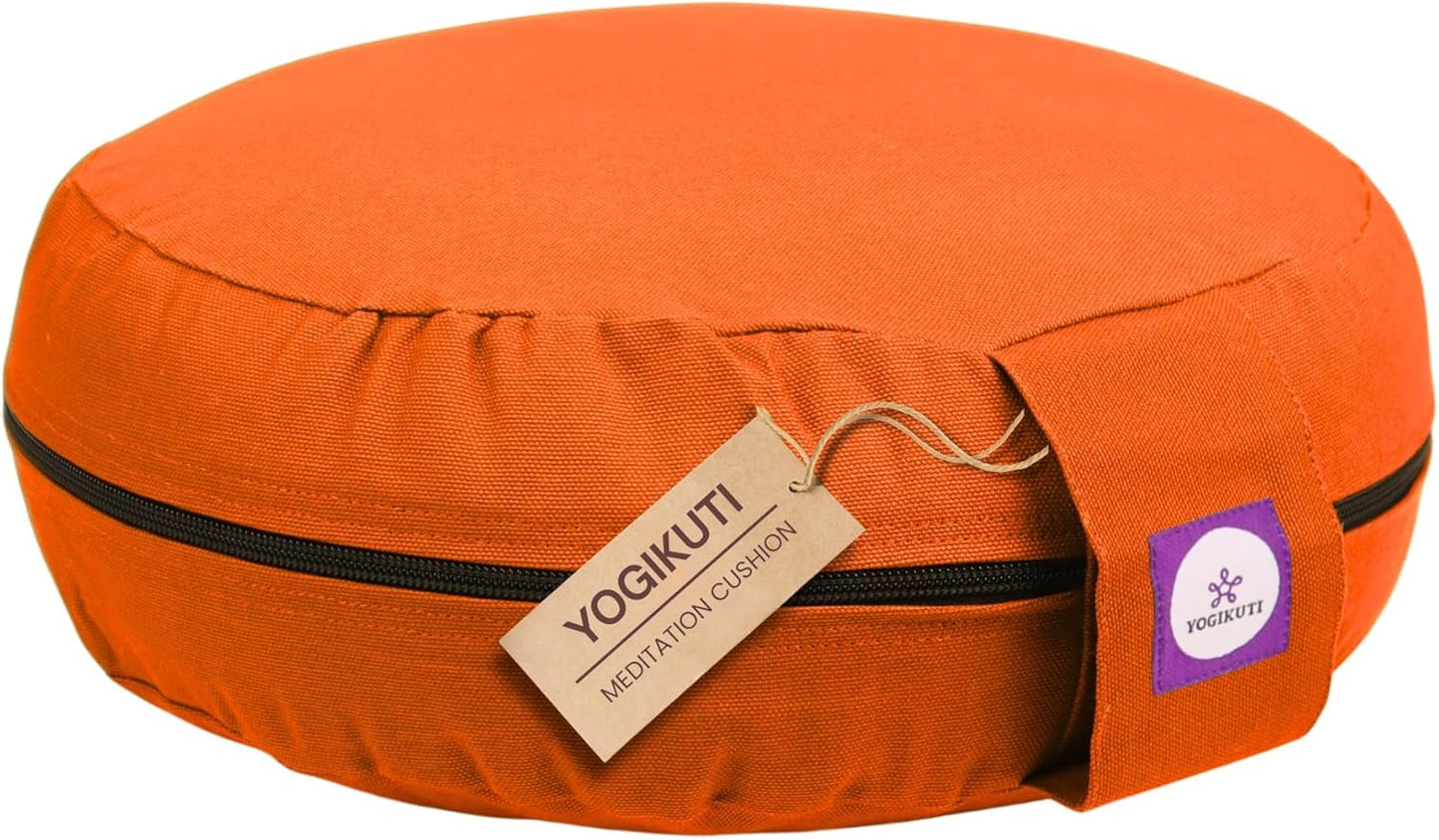 Yogikuti 100% Cotton Meditation Cushion (Round) with Handle | Firm & Comfortable Yoga Cushion | Removable Washable Cover | Floor Seating Support for Meditation, Yoga & Pranayama