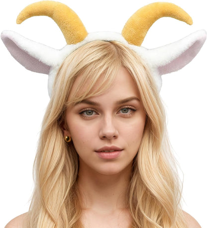 IPENNY 2 Pcs Womens Plush Animal Ears & Horns Headband Halloween Costume Hairbands Cartoon Headbands for Cosplay Makeup, Yoga