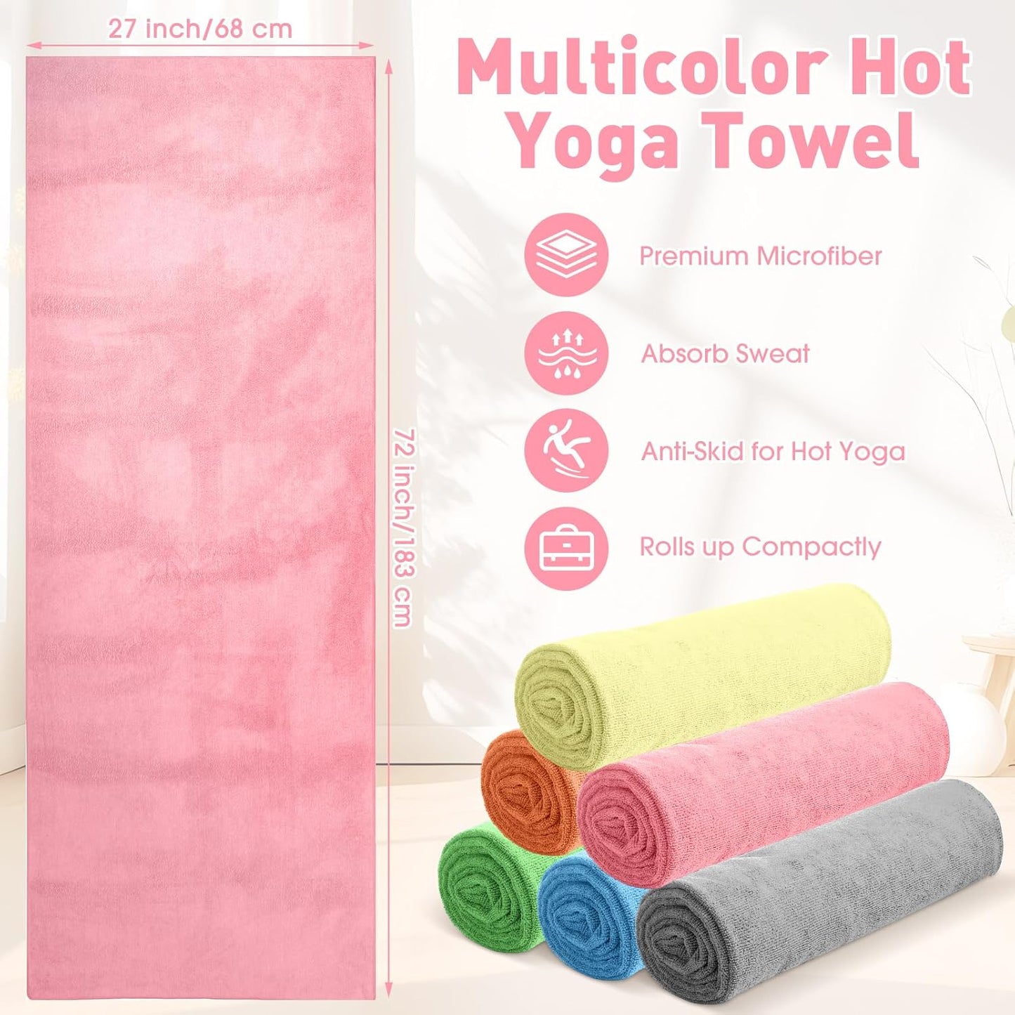 Breling 10 Pcs Hot Yoga Towels Bulk Non Slip Microfiber Anti Slip Absorbent Multicolor Wicking Pilates Yoga Mat Towel for Women Men Pilates, 27" x 72" (Classic)