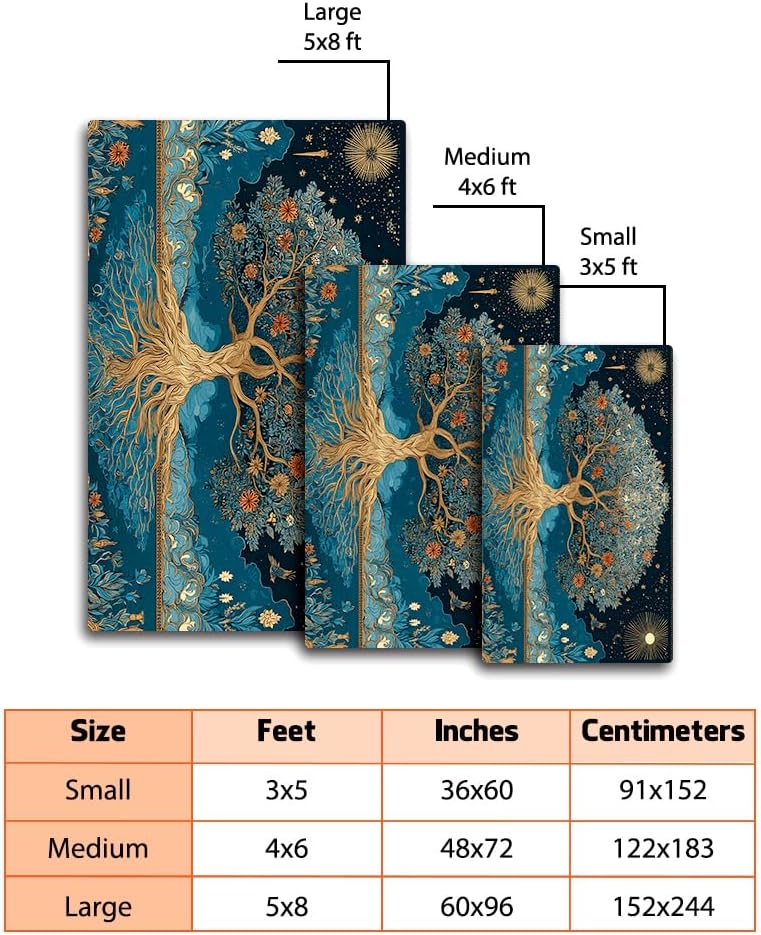 Tree of Life Area Rug – Bohemian Mandala Carpet for Living Room, Bedroom, Meditation Space, Yoga, Spiritual Home Décor – Large Soft Floor Mat for Indoor Decoration (TOL08)