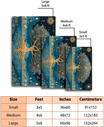 Tree of Life Area Rug – Bohemian Mandala Carpet for Living Room, Bedroom, Meditation Space, Yoga, Spiritual Home Décor – Large Soft Floor Mat for Indoor Decoration (TOL08)