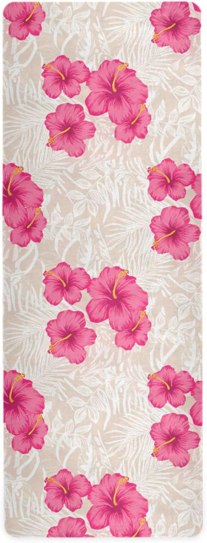 Tropical Pink Hibiscus Flowers Yoga Mat, Anti-Tear Non Slip Exercise & Workout Mat, 71” x 26” with Storage Bag for Home Yoga, Pilates, Fitness & Floor Workouts