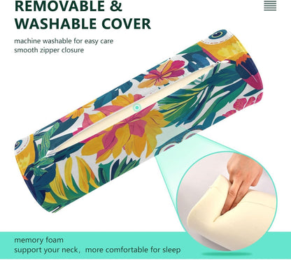 c Neck Roll Pillow Bolster Round Health Memory Foam Long Cervical Cylinder Pillows with Removable Washable Cover for Body Bed Legs Back Yoga - Colors B